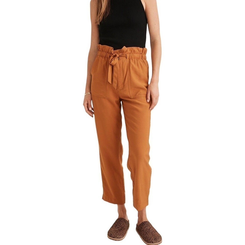 Madewell Dunaway Paperbag Pants Women Small Terracotta Crop High Rise Waist Tie